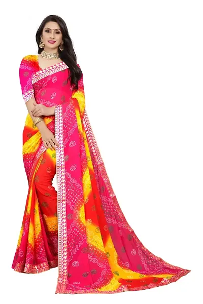 Trendy Embellished Poly Georgette Bandhani Sarees with Blouse Piece