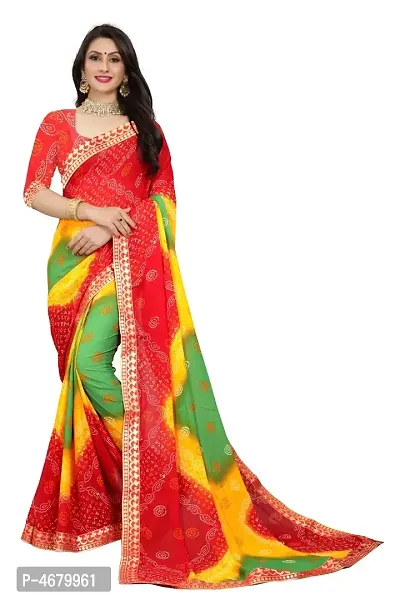 Red Poly Georgette Embellished Sarees For Women