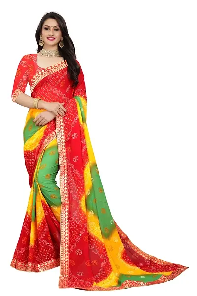 Trendy Embellished Poly Georgette Bandhani Sarees with Blouse Piece