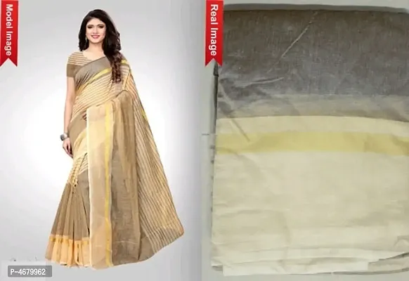 Beige Chanderi Cotton Woven Design Saree with Blouse piece-thumb0