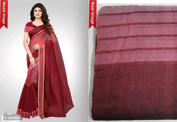 Maroon Chanderi Cotton Woven Design Saree with Blouse piece-thumb0