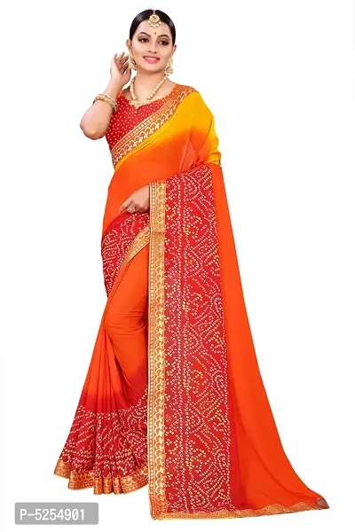 Stunning Orange Georgette Printed Bandhani Women Saree with Blouse piece- Pack Of 2-thumb3