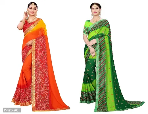 Stunning Multicoloured Georgette Printed Bandhani Women Saree with Blouse piece- Pack Of 2