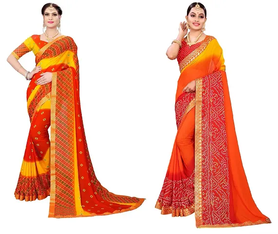 Buy One Get One! Georgette Printed Bandhani Women Saree with Blouse piece