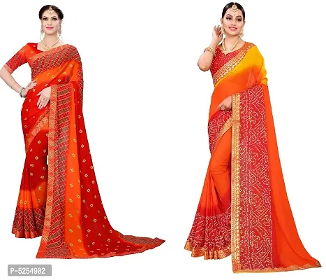 Stunning Georgette Printed Bandhani Women Saree with Blouse piece- Pack Of 2