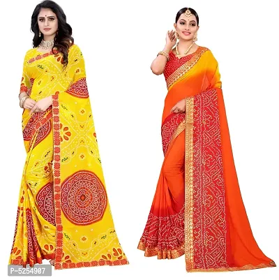 Stunning Multicoloured Georgette Printed Bandhani Women Saree with Blouse piece- Pack Of 2