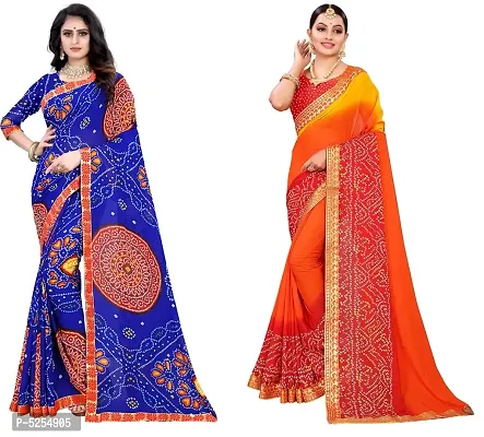 Stunning Multicoloured Georgette Printed Bandhani Women Saree with Blouse piece- Pack Of 2