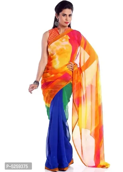 Alluring Multicoloured Georgette Printed Daily Wear Women Saree With Blouse Piece- Pack Of 2-thumb3