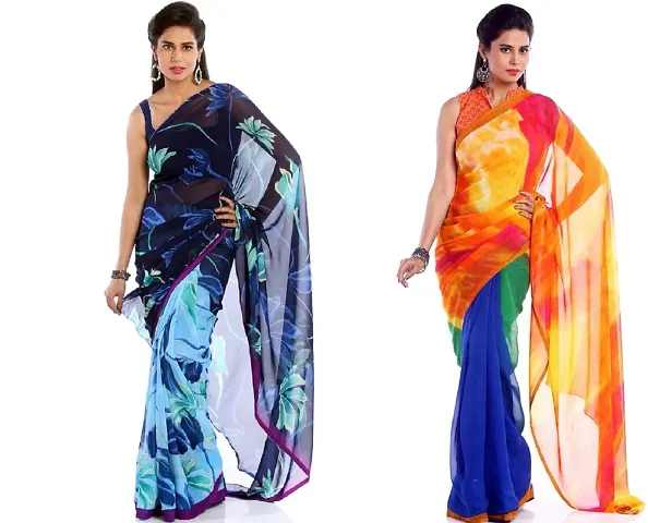 Pack of 2 Georgette Printed Daily Wear Sarees