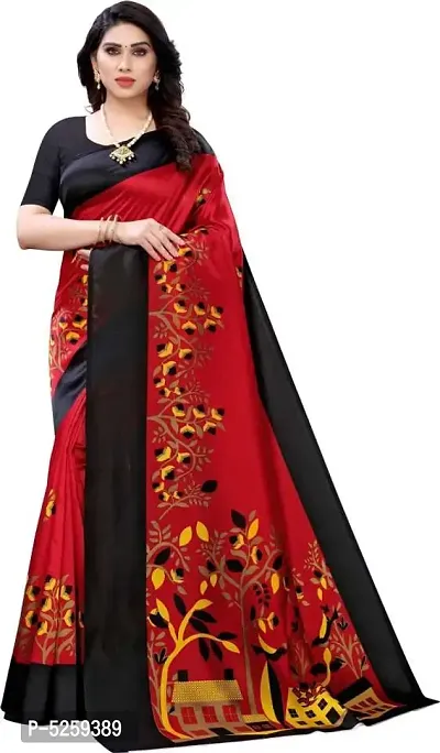 Alluring Red Mysore Silk Printed Women Saree With Blouse Piece
