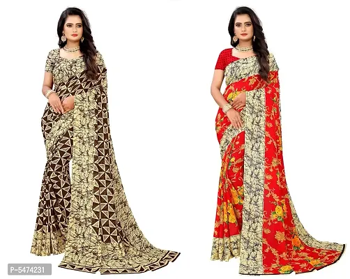 Fancy Women's Georgette Printed Sarees with Blouse Piece