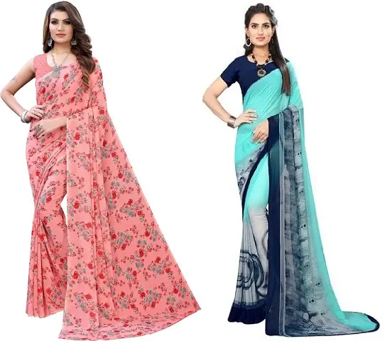 Combo of 2 Georgette Printed Sarees With Blouse Piece