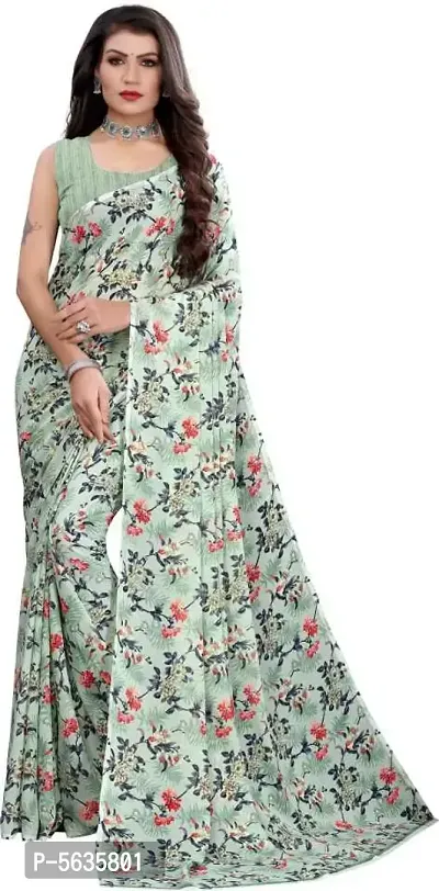 Stylish Georgette Printed Saree With Blouse Piece ( Pack Of 2 )-thumb2