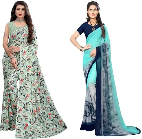 Combo of 2 Georgette Printed Sarees With Blouse Piece