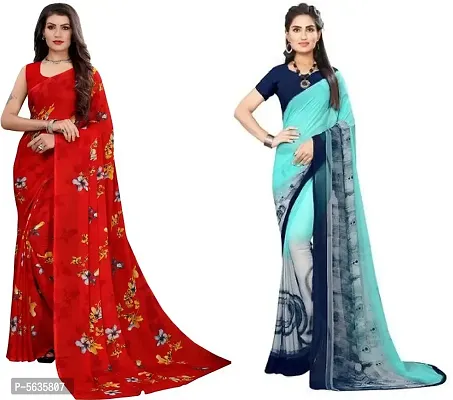 Stylish Georgette Printed Saree With Blouse Piece ( Pack Of 2 )