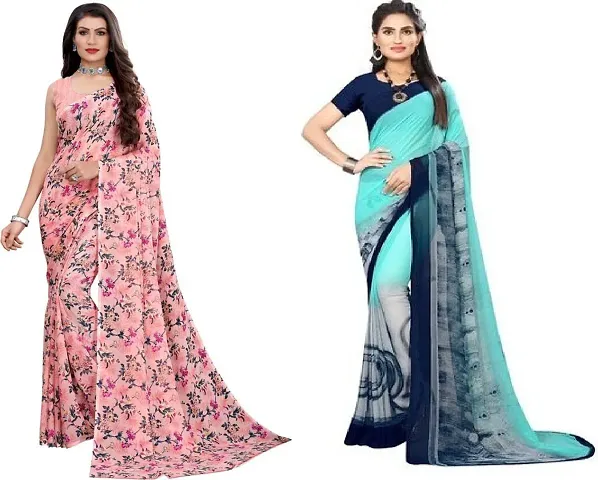 Combo of 2 Georgette Printed Sarees With Blouse Piece