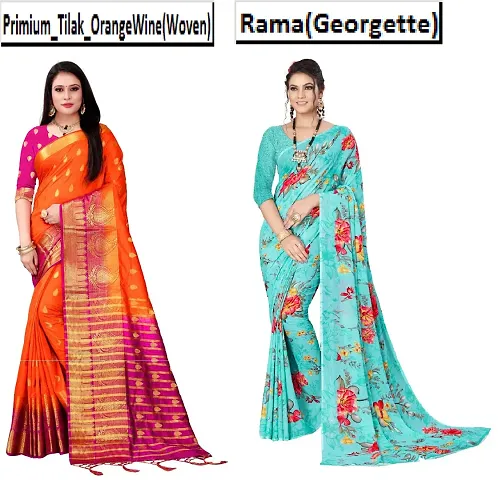 Combo of 2. Daily Wear Georgette & Woven Jacquard Saree with Blouse Piece