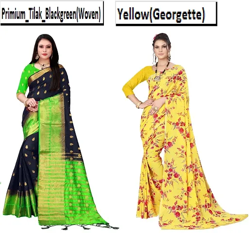 Combo of 2. Daily Wear Georgette & Woven Jacquard Saree with Blouse Piece