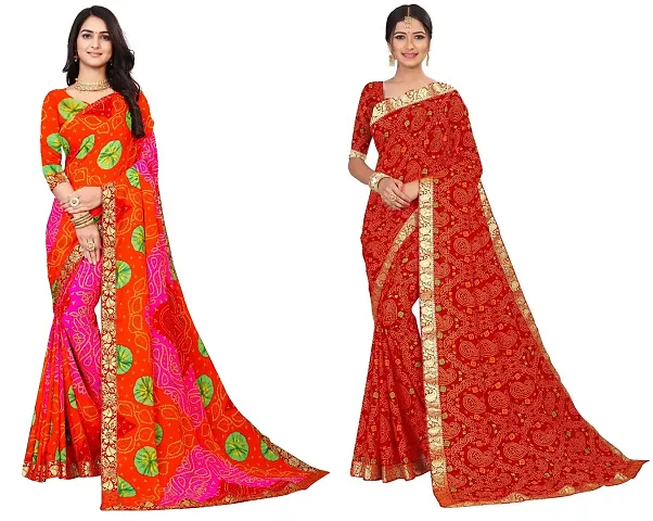 Pack of 2. Multicolored Georgette Printed Saree with Blouse piece