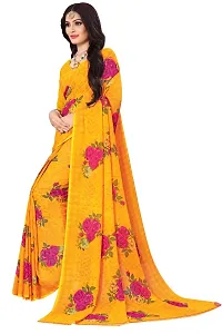 Stylish Georgette Yellow Printed Saree with Blouse piece For Women-thumb2