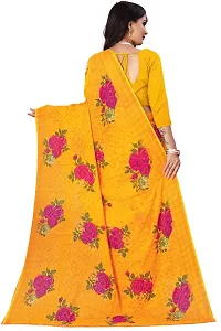 Stylish Georgette Yellow Printed Saree with Blouse piece For Women-thumb1