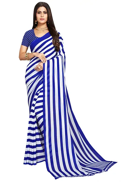 Stylish Silk Blend Striped Saree with Blouse piece For Women