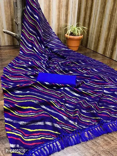 Stylish Kota Doria Leheriya Printed Royal Blue Saree With Blouse Piece