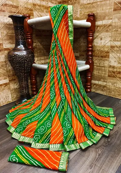 Stylish Georgette Bandhani Saree With Blouse Piece