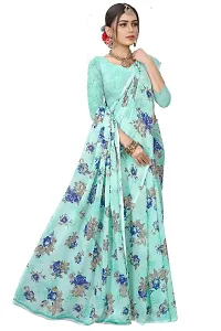 Stylish Blue Georgette Printed Saree with Blouse piece For Women-thumb1