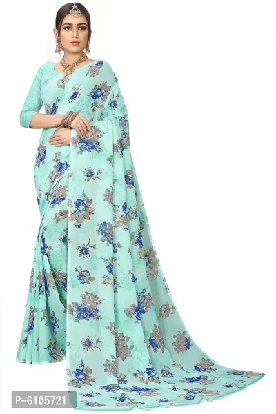 Stylish Blue Georgette Printed Saree with Blouse piece For Women-thumb0