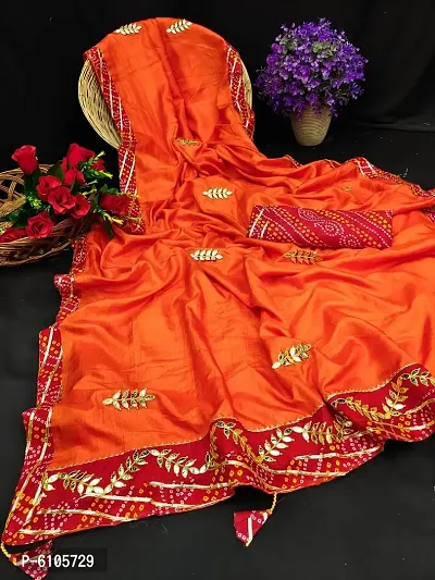 Stylish Orange Kota Doria Silk Printed Saree with Blouse piece For Women