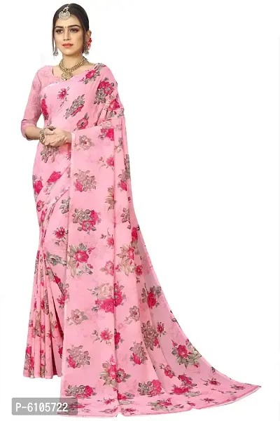 Stylish Pink Georgette Printed Saree with Blouse piece For Women