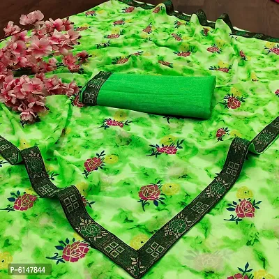 Stylish Georgette Green Floral Printed Saree With Blouse Piece-thumb0