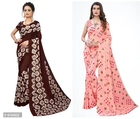 Elegant Georgette Printed Saree with Blouse piece For Women- Pack Of 2-thumb0