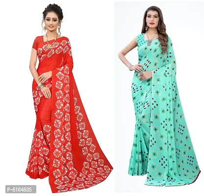 Elegant Georgette Printed Saree with Blouse piece For Women- Pack Of 2
