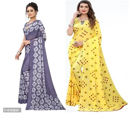 Elegant Georgette Printed Saree with Blouse piece For Women- Pack Of 2