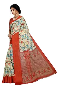 Stylish Linen Red Printed Saree With Blouse Piece For Women-thumb2