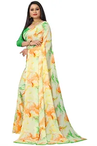 Stylish Georgette Green Printed Saree With Blouse Piece For  Women-thumb2