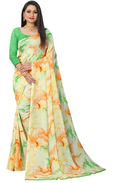 Georgette Abstract Printed Sarees With Blouse Piece