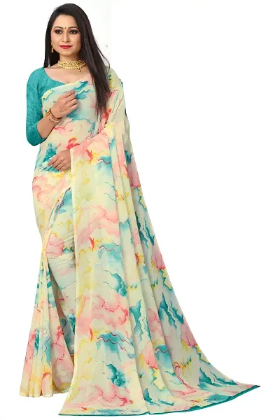 Georgette Abstract Printed Sarees With Blouse Piece