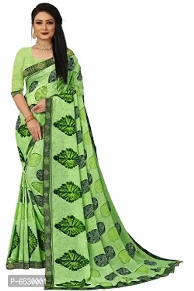 Stylish Georgette Green Printed Saree With Blouse Piece For  Women-thumb0