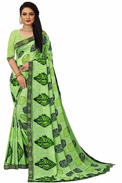 Georgette Printed Lace Border Sarees With Blouse Piece