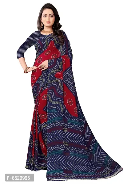 Stylish Georgette Navy Blue Printed Saree With Blouse Piece For  Women