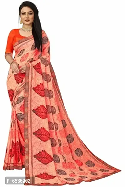 Stylish Georgette Peach Printed Saree With Blouse Piece For  Women