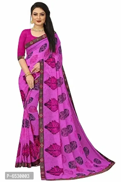 Stylish Georgette Magenta Printed Saree With Blouse Piece For  Women