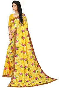 Stylish Georgette Yellow Printed Saree With Blouse Piece For  Women-thumb2