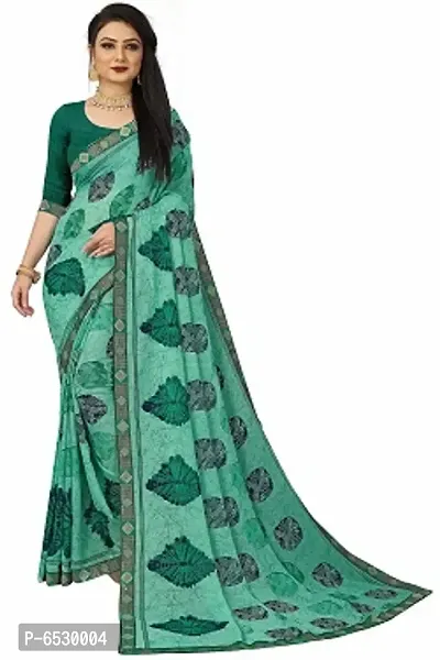 Stylish Georgette Teal Green Printed Saree With Blouse Piece For  Women