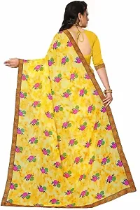 Stylish Georgette Yellow Printed Saree With Blouse Piece For  Women-thumb1