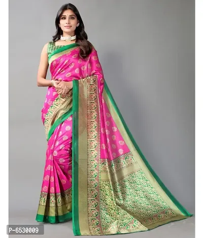 Stylish Mysore Silk Pink Printed Saree With Blouse Piece For  Women