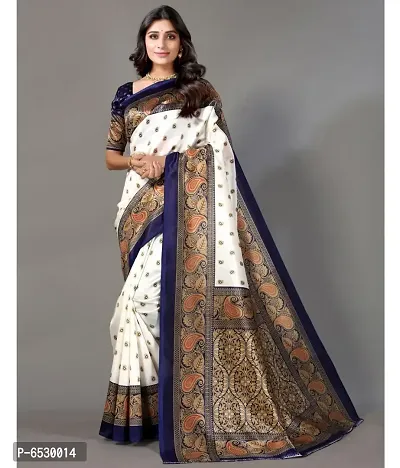 Stylish Mysore Silk Navy Blue Printed Saree With Blouse Piece For  Women